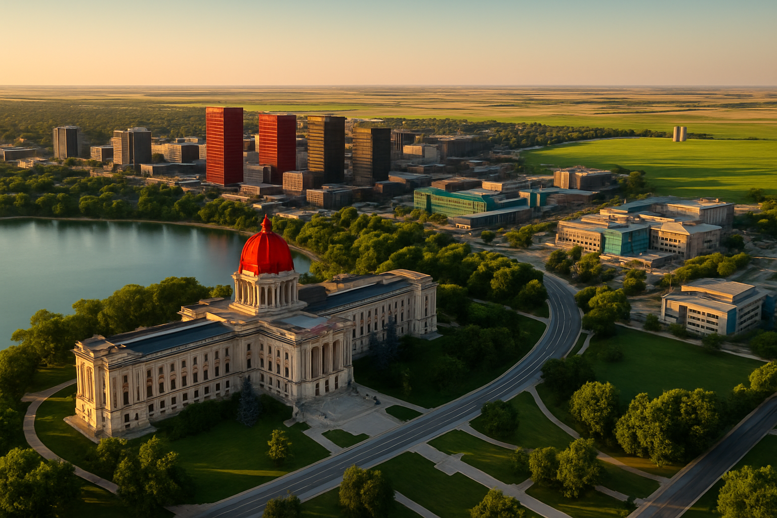 Regina Saskatchewan startup ecosystem aerial Legislative Building energy technology agtech prairie innovation Wascana Lake